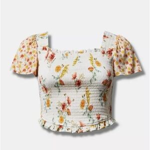 Floral Smocked Blouse - White and Yellow